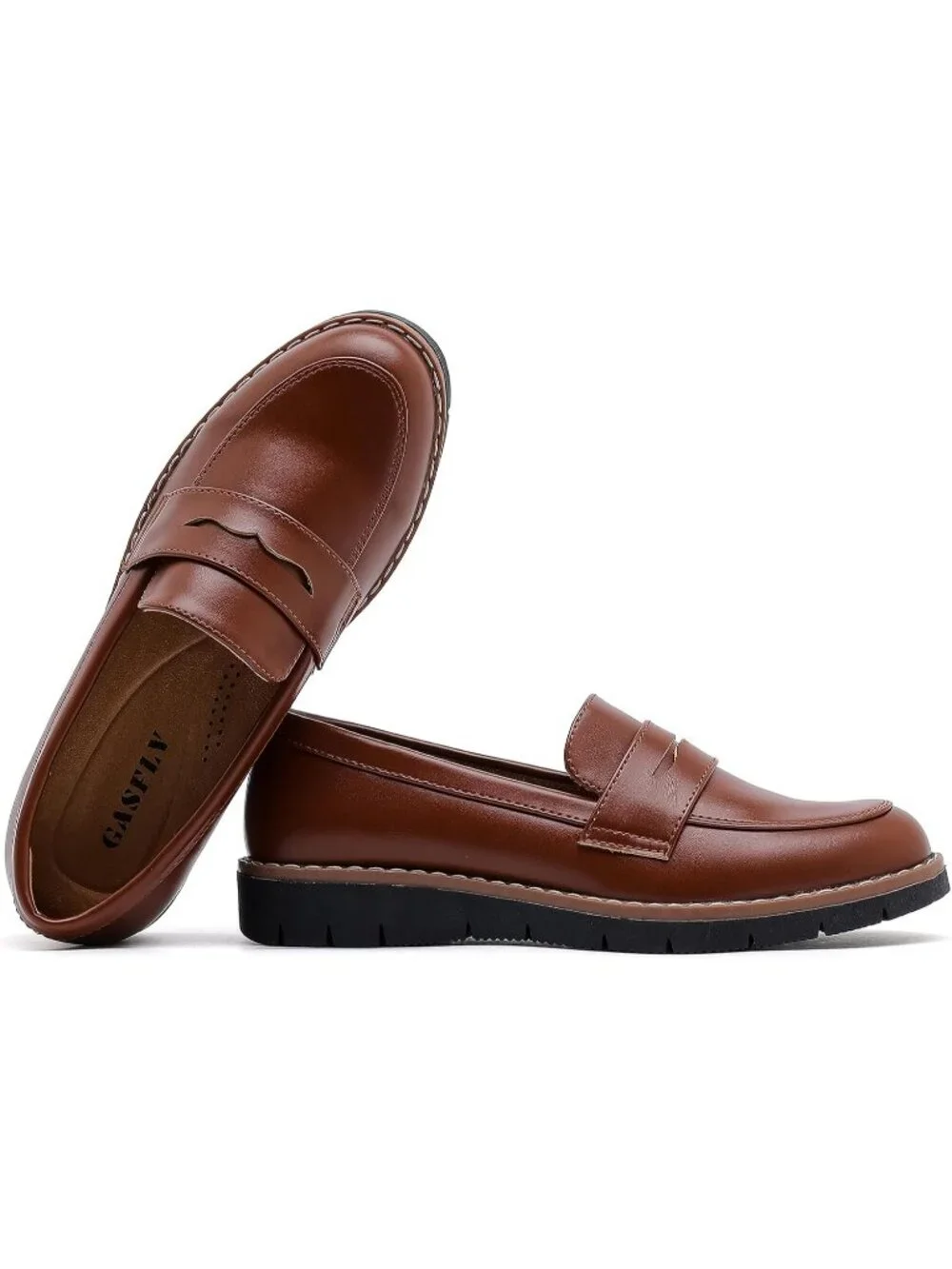 🆕Women's Classic Brown Round Toe Platform Chunky Heeled Loafers Business Shoes